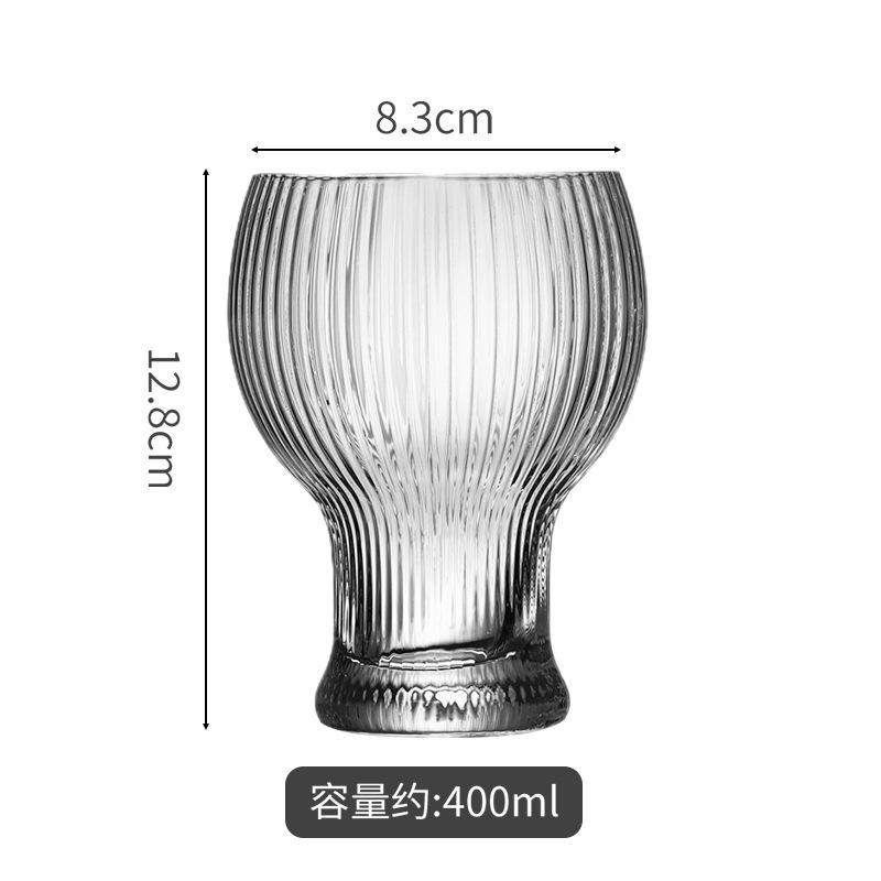 Vintage Vertical Patterned Glass Cup  American Iced Coffee Cup  Instagram Popular Restaurant Iced Latte Cup Cold Drink Juice Cup 390-400ml чистый