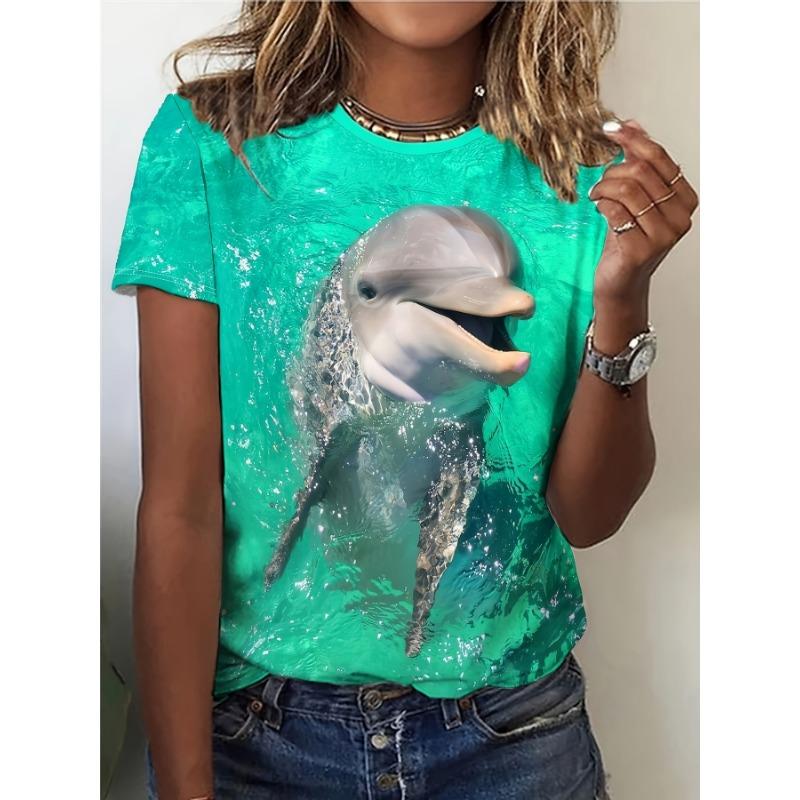 Round Neck Women's T-shirt Fashion 3D Hawaiian Parrot Bird Print Short Sleeve T-shirt Cartoon Casual Top