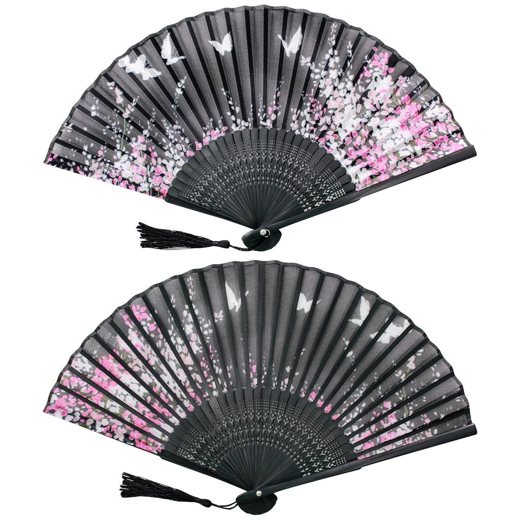 Bamboo Japanese Silk Floral with Fan for Fireworks Japanese Gift [boshiho] Fan, Style, Summer, Stylish, Pattern, Case, Kimono, Festivals, Displays,