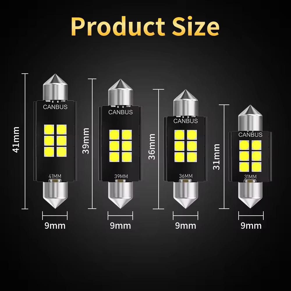 2/10 SZTUK 31/36/39/41 MM C5W Festoon Żarówka LED Canbus 30306SMD 6500K 600LM Biała Oświetlenie Wnętrza Samochodu Kopuła Mapy Bagażnik Tablica Rejestracyjna