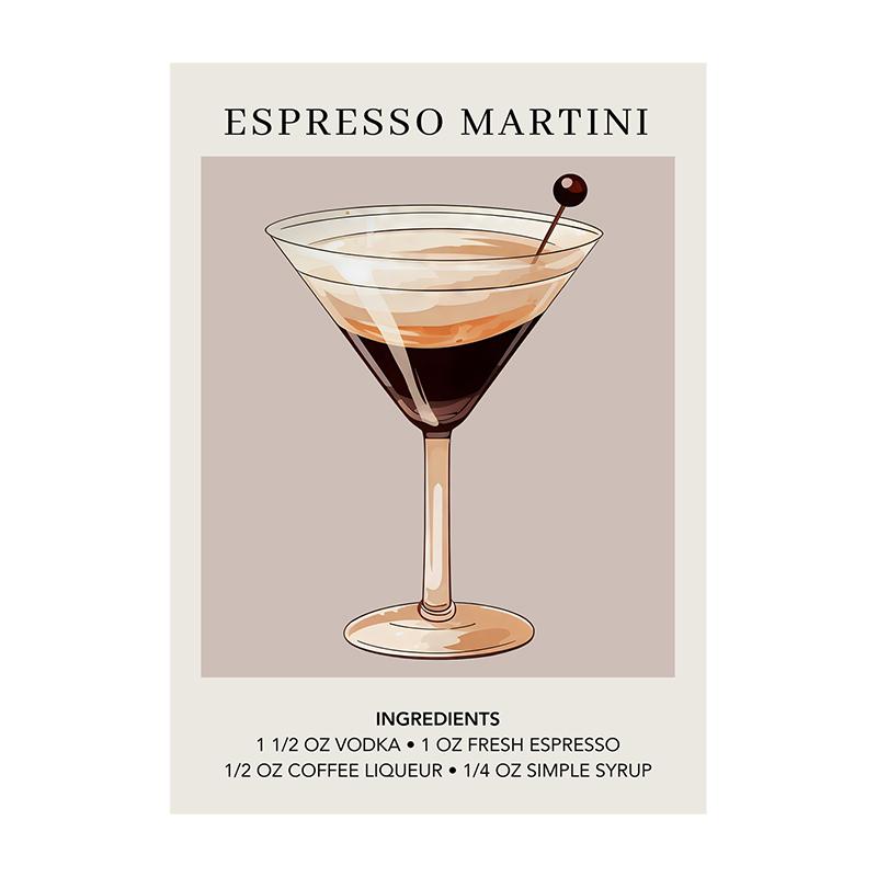 Cocktail Art Decor Poster Watercolor Retro Drink Print Minimalist Elegant Sophisticated Wall Art Picture for Home Decoration