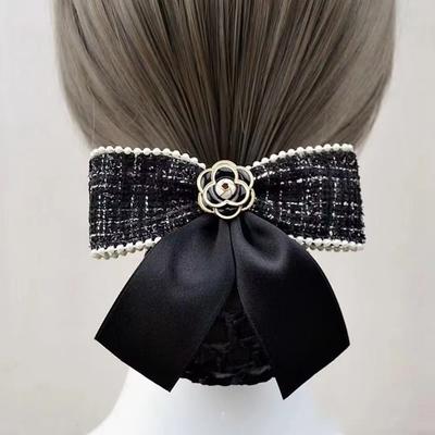 1Pcs Queen Memorial Mesh Flower Bowknot Bun Snood Black Headwear Net Crochet Bow Fine/Loose Mesh Funerals Accessories