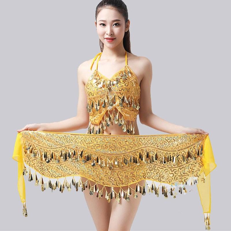 Women Belly Dance Belt Hip Scarf, Bellydance Hip Scarf Skirt Belly Dance Waist Chain with Gold Coins Belly Dance Cloth