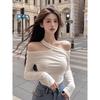 Pure Desire Velvet Off-Shoulder Halter Neck Long-Sleeve Top - Korean Autumn Slim Fit