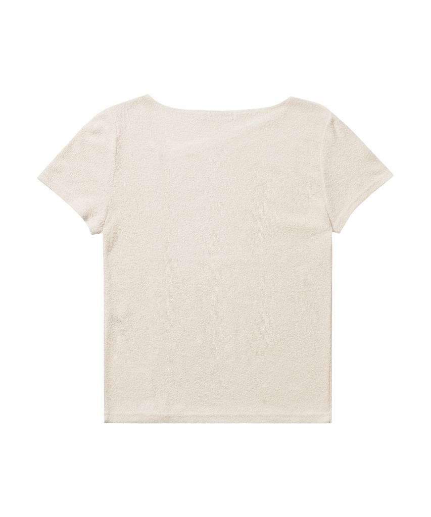HYEYEONG KIM Boucle Asymmetrical Neck Short Sleeve Blouse - Ivory
