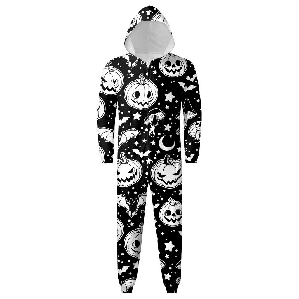 Halloween Printed Family Matching Hooded Long Sleeved Zippered Hooded Jumpsuit Set