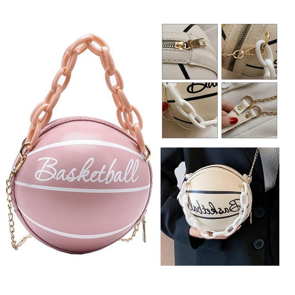 Small Basketball Shaped Handbags Leather Chain Round Tote Graphic travel School Leisure Vacation