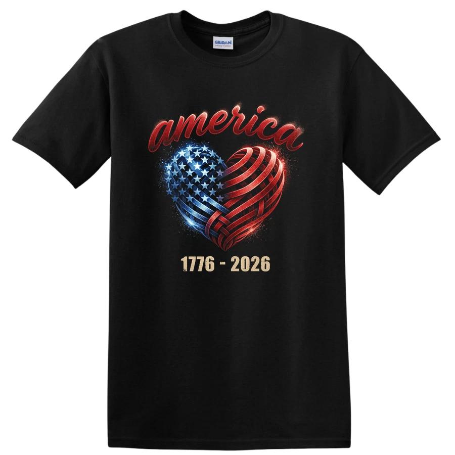 America 250th Anniversary Heart T Shirt 1776 2026 Patriotic Tee Design M