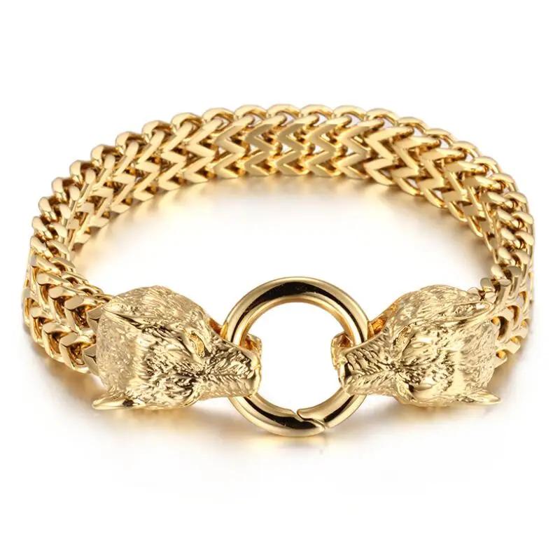 Fashion Gold Color Lion King Charm Bracelet for Men Rock Punk Wristband Jewelry Gift