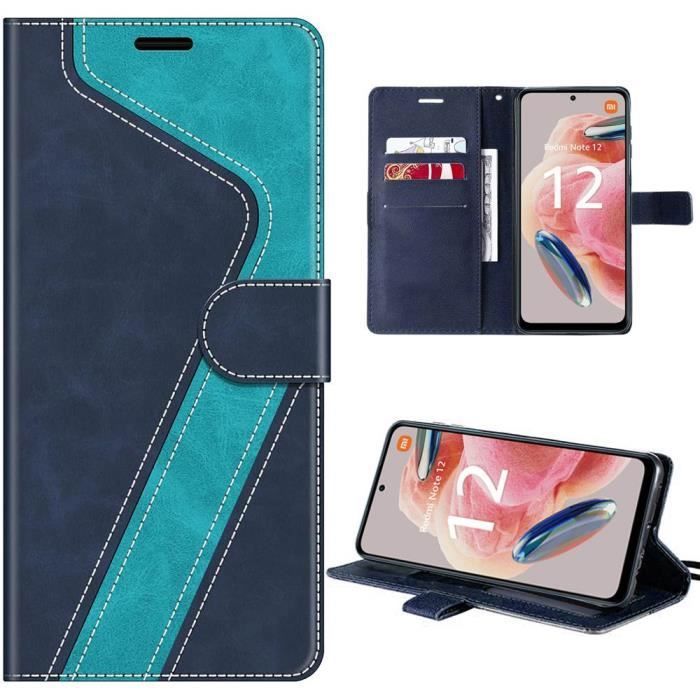 Hülle - E.F.CONNECTION - für Xiaomi Redmi Note 12 4G - PU-Leder und weiches TPU - Marineblau und Hellblau