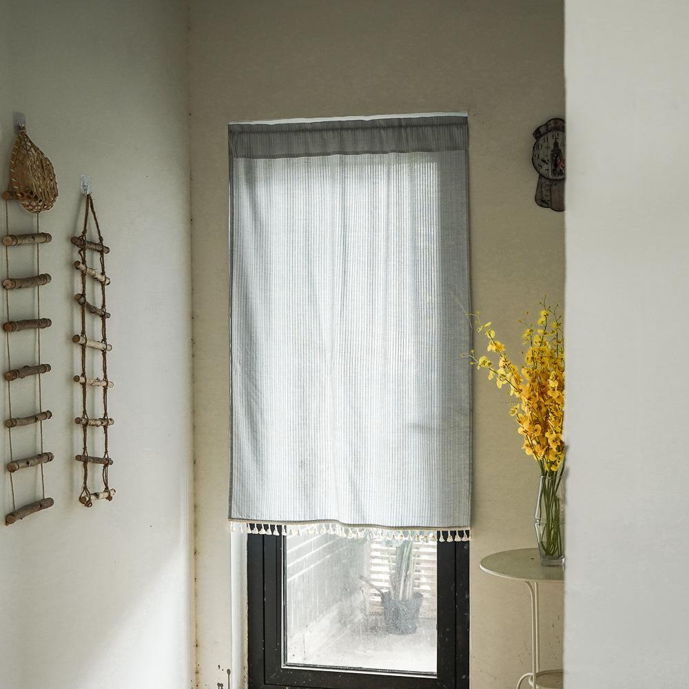 Punch-free Partition Curtain Striped Cotton and Linen Fabric Hanging Curtain Household Door Curtain Kitchen Coffee Half Curtain