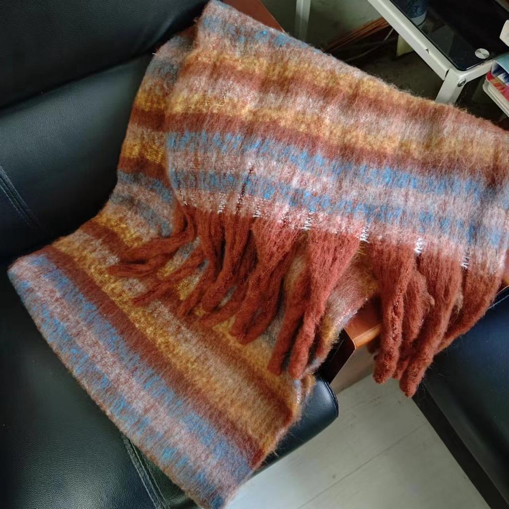New AC plaid mohair scarf soft waxy warm scarf autumn and winter imitation cashmere shawl women