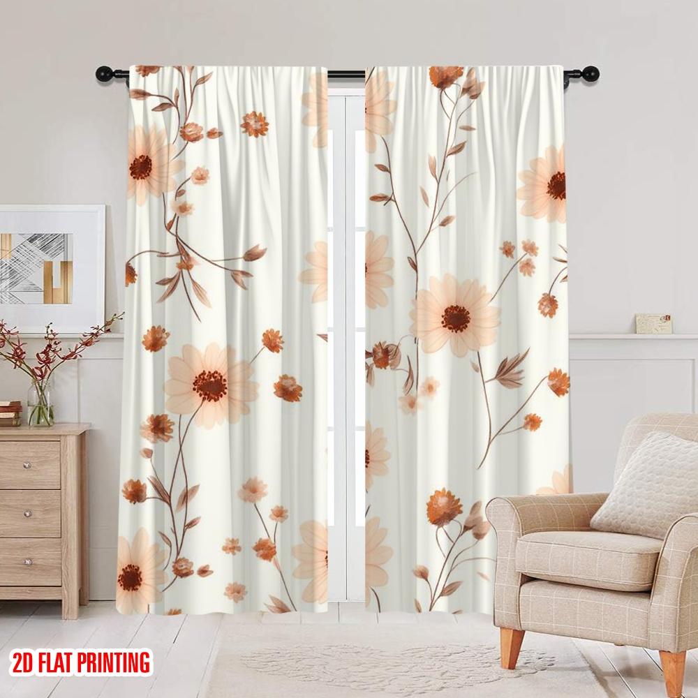 2pcs,2D plane printing Curtains Sunflower Harmony Polyester Easy Install (without rod) All Seasons Ldeal for Living Room and