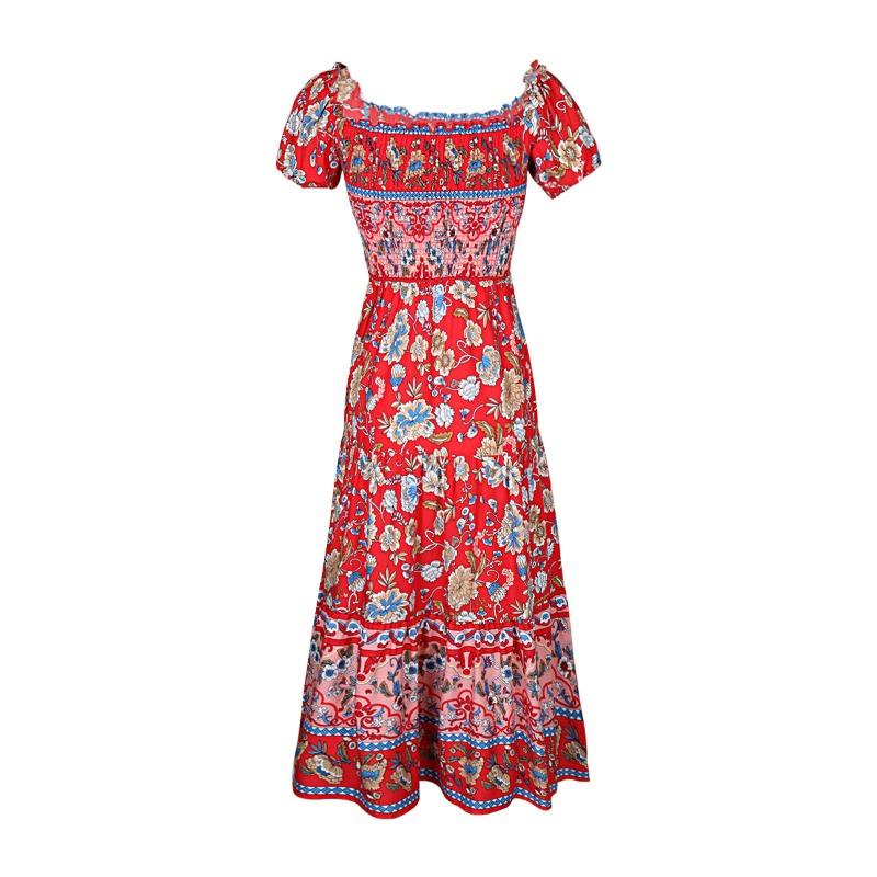 Women's Summer Vintage Ethnic Vacation Off-the-Shoulder Print Dress