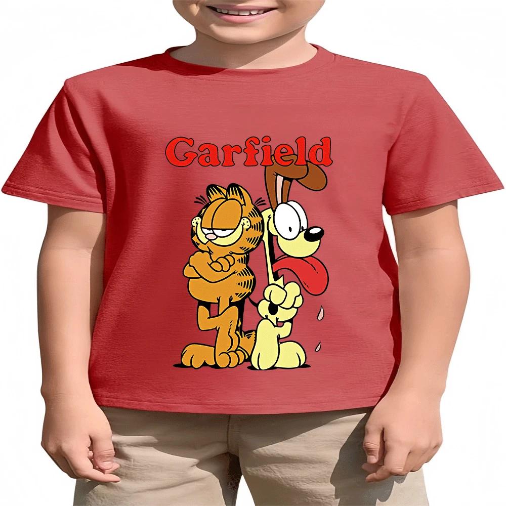 2026 Hot Sale Boys Girls 2-14Y The Garfield Show Cotton TShirt Summer Cartoon Print