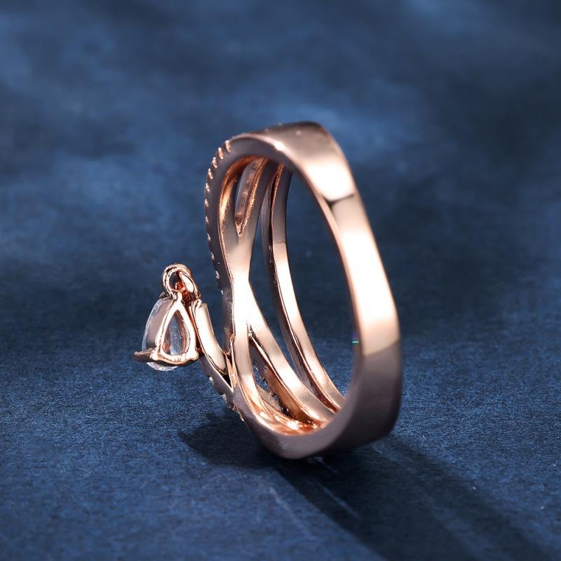 Wish Rose Gold Cross White Water Drop Ring Fashionable Commuter Light Luxury Literary Model