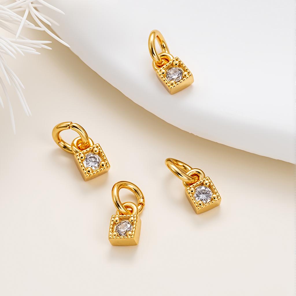 2Pcs 14/18K Gold Color Plated Copper Square Shape Pendants with Zircon for DIY Bracelets Necklace Jewelry Making Accessories