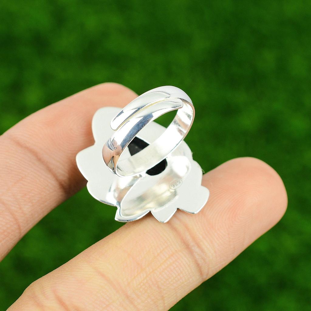 925 Silver Natural Pietersite Mother Statement Birthday Cescent Moon Ethnic Ring