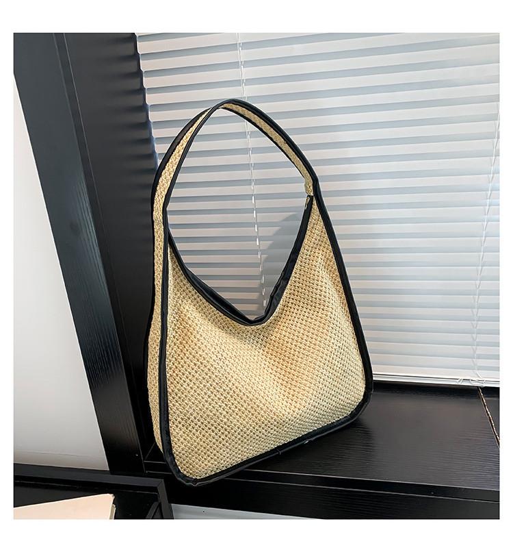 Trendy Oversized Handwoven Beach Tote Bag For Women In Black White Khaki чёрный