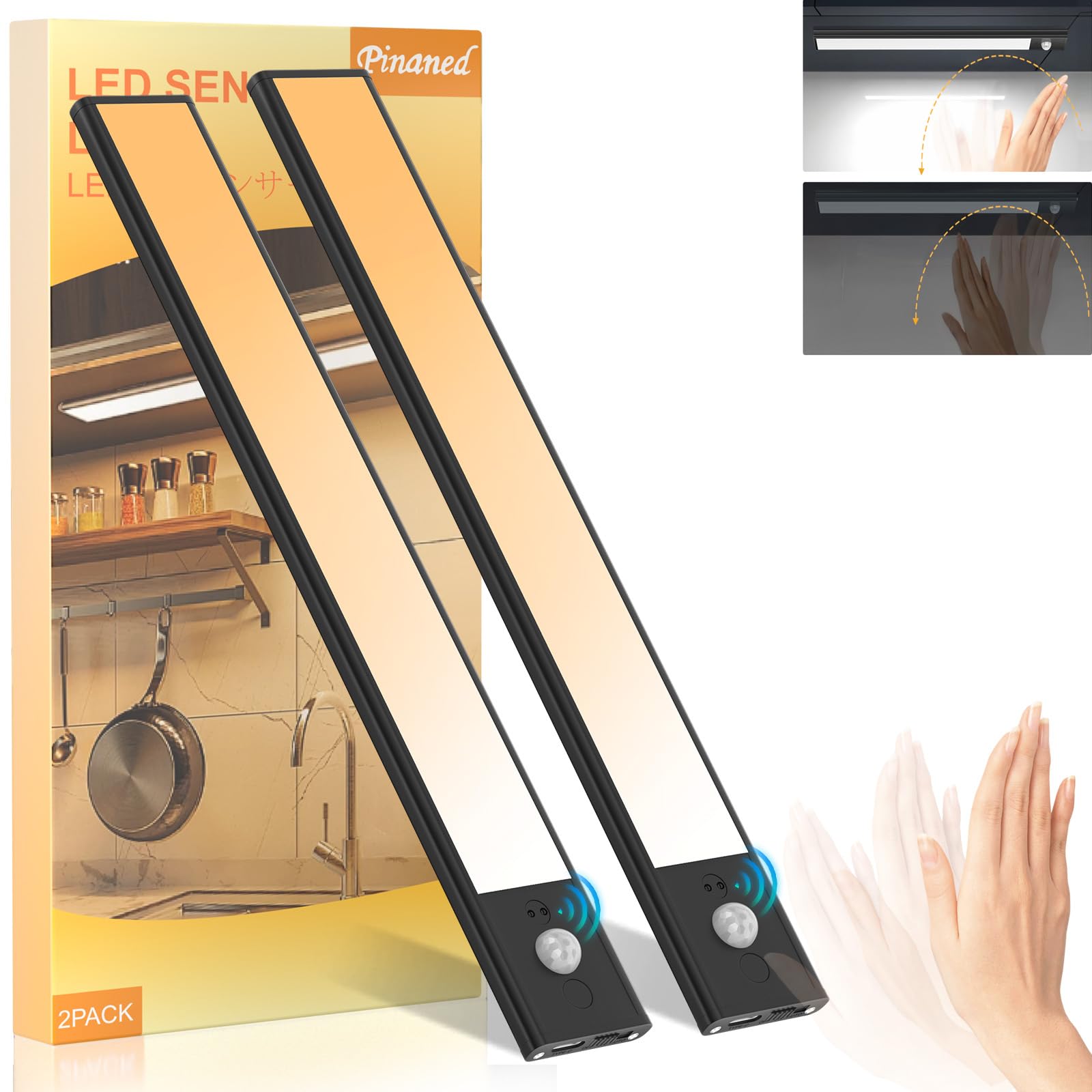 

[60 часов непрерывного освещения] Светильник с датчиком движения, для помещений, перезаряжаемый, магнитный, светодиодная планка, лампа для чтения, под полку, Type-C,