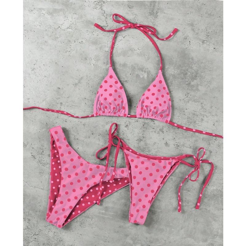Sexy Lace Up Polka Dot Bikini Set Women Split Swimsuit Beach Brazil Bikini 2026 New All Season Backless Bikinis 3 Piece Set S