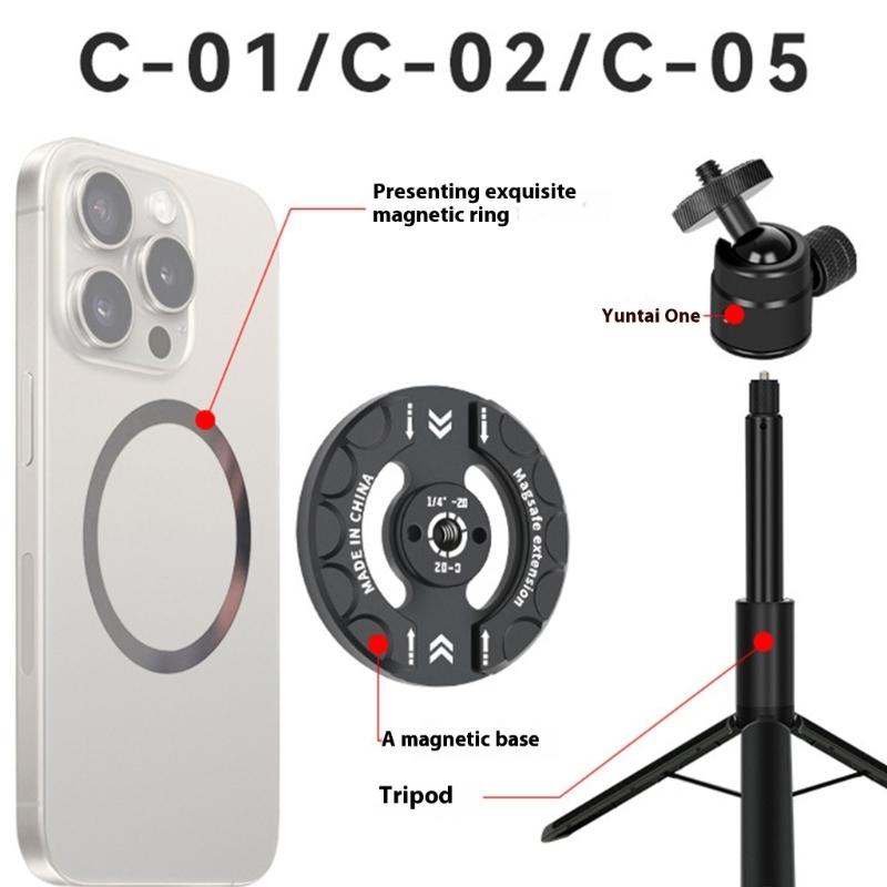 Magnetic Phone Tripod Mount Adapter with 1/4" Screw Holes Magnet Phone Tripod Stand Ball Head Adapter