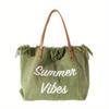 Bohemian Chic Embroidered Tote Bag - Stylish Letter Detail, Durable Canvas, Adjustable Shoulder Strap, Perfect for Womens Summer Beach Wear