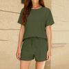 Women's Casual Pullover Top and Shorts Set Loose Fit Solid Color Two Piece Outfit Soft Fabric Lightweight Summer Loungewear