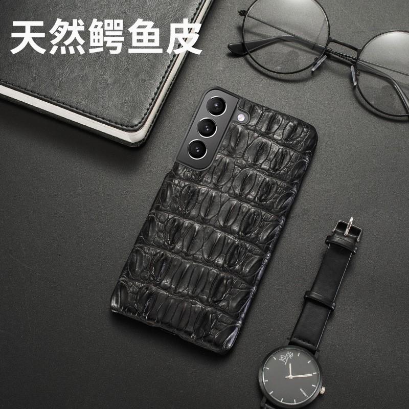Genuine Leather Phone Case S25 Ultra S23 Note20 Luxury Crocodile Texture Full Body Shockproof Cover