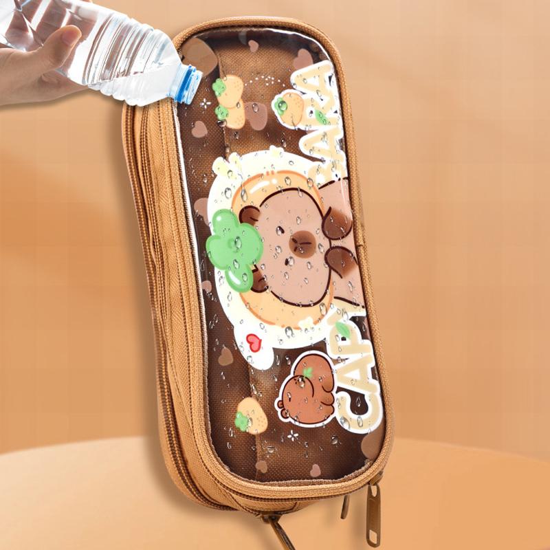 Capibala Pencil Case Cartoon Transparent Large-capacity Pencil Case Students Children Multilayer Pencil Box Storage Bag
