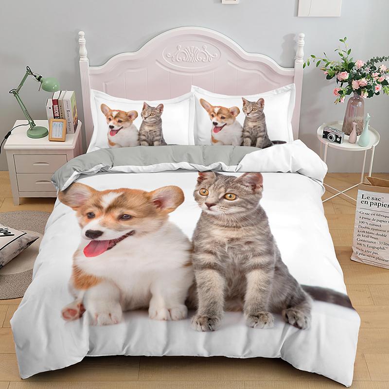 Animal Cat Duvet Cover King Queen Black White Funny Cute Pet Kitty Bedding Set For Kids Teens Adult Fashion Soft Comforter Cover