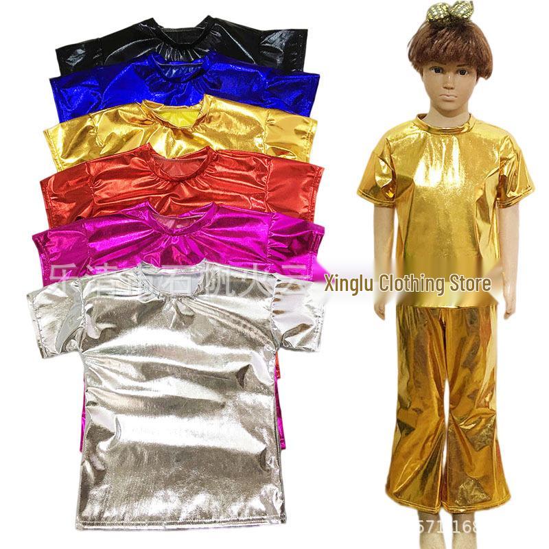 Children's Sparkly Gold T-shirt - Short Sleeve Performance Costume for Boys and Girls