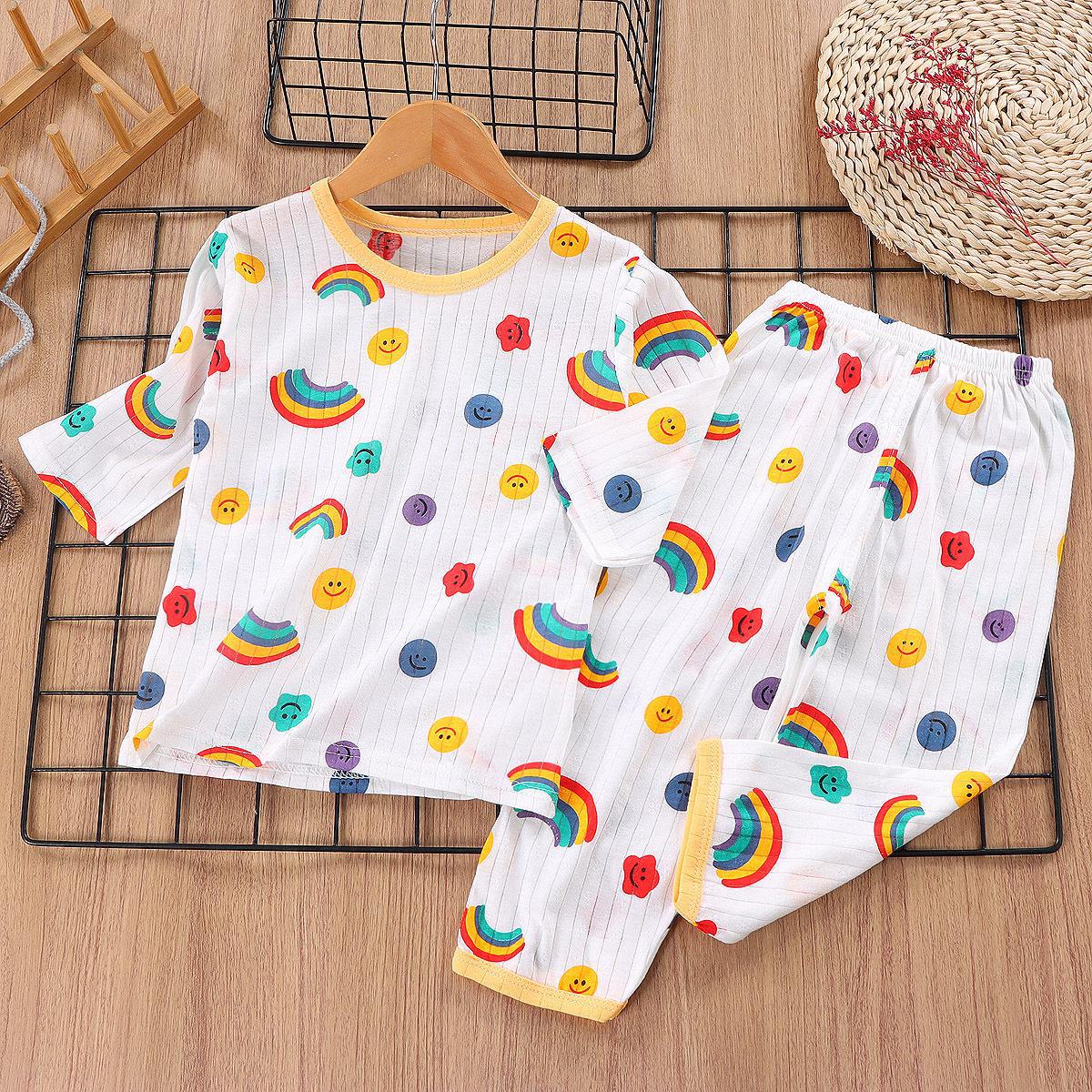 

Летняя детская пижама в сетку 2024 года: Одежда для мальчиков с рукавом 3/4 и для девочек с коротким рукавом из чистого хлопка с кондиционером 73CM