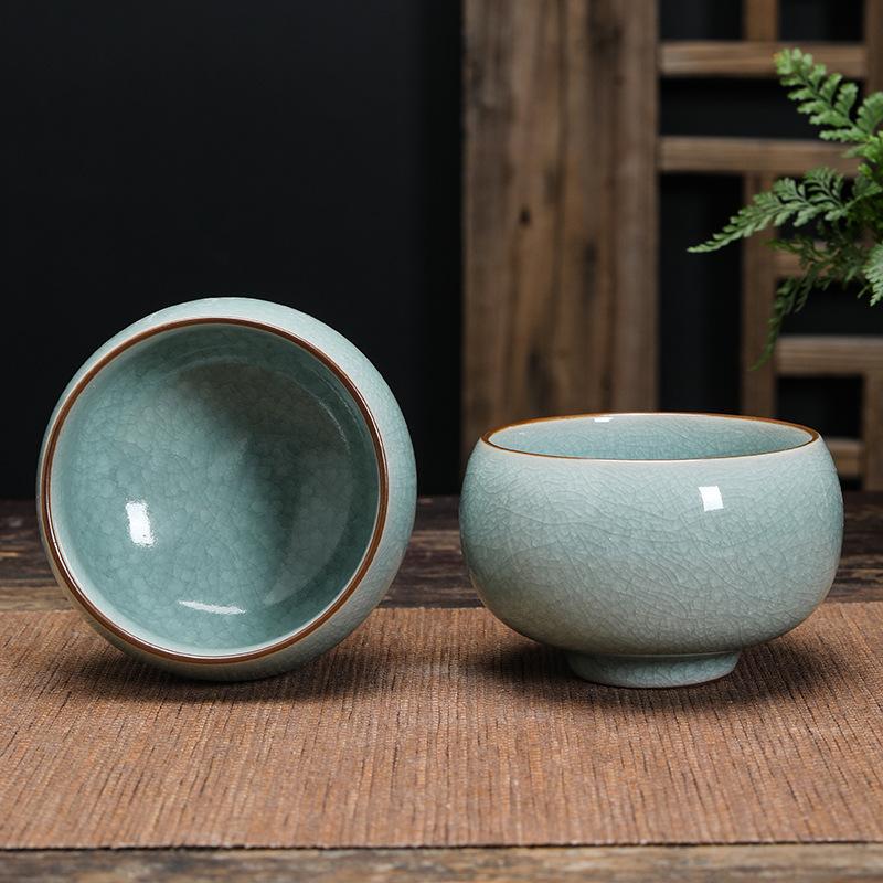 

Ru Kiln Ceramic Tea Cup Blossom Tea Bowl Ice Crack Porcelain Teacup Zen Puera Cups Teacups Drinking Supplies Maker Unusual Pair