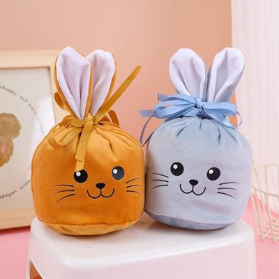 5Pcs Easter Bunny Gift Bag Cute Portable Cartoon Rabbit Ear Flannel Goodies Snack Present Treat Candy Drawstring Bag Happy Easter Festival Gift