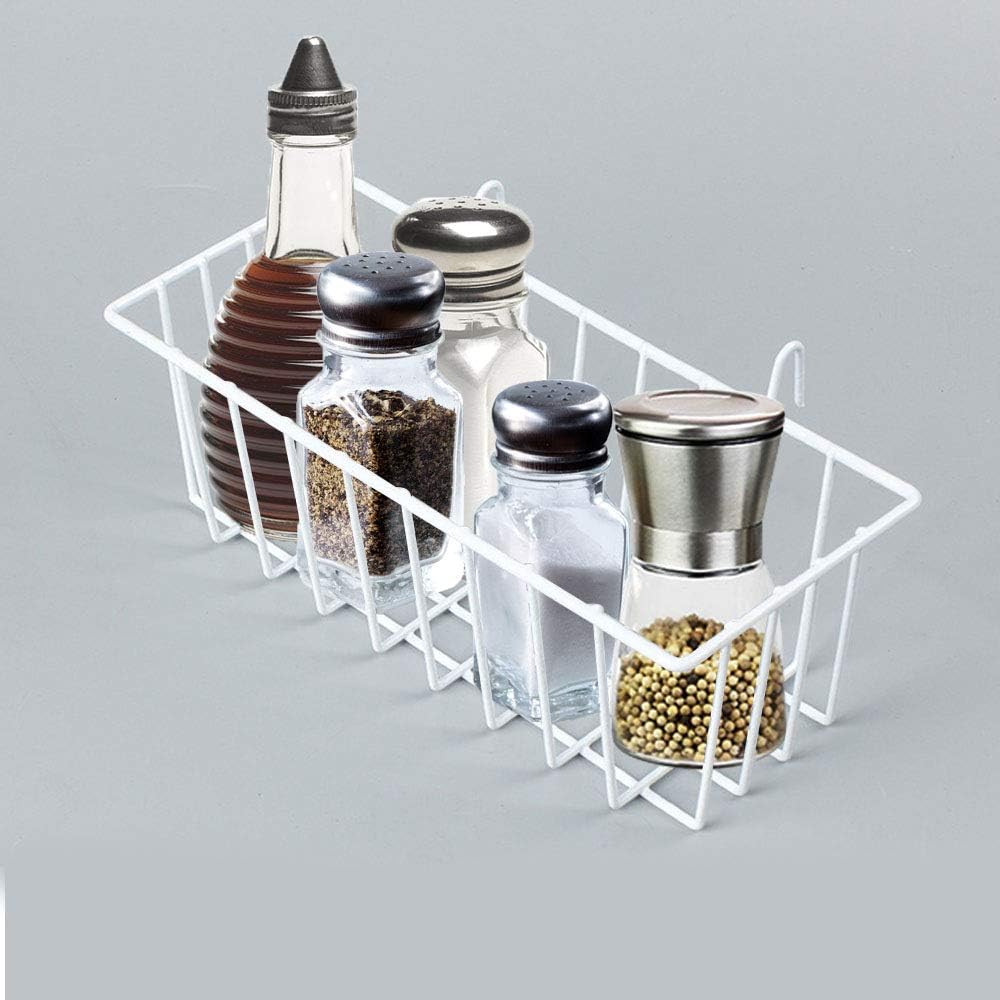 Wall Grid Panel Basket Display Shelf Storage Rack 9.2"x3.9"x3.1" Pack of 2 (White)