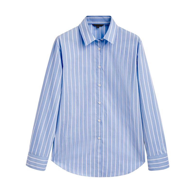 MD Spring/Summer New French Style Commute Style Casual Elegant All-Match Blue Vertical Stripes Long Sleeves Shirt 5126710