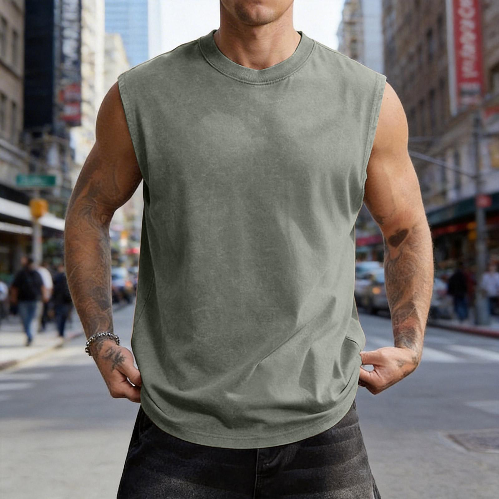 

Unisex Sleeveless Casual Top - Casual, Relaxed, Retro Streetwear Sport T-shirt L армия зеленый