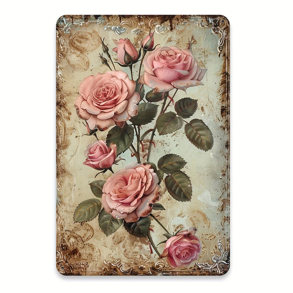Rose Metal Tin Sign Rustic Wall Art for Home Restaurant Bar Cafe Garage Craft Tool Scrapbooking DIY Decor Iron Mat