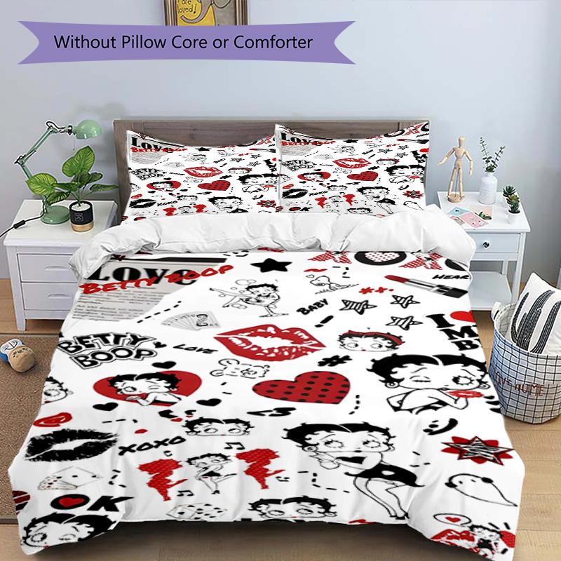 3pcs Duvet Cover Set (1*Duvet Cover + 2*Pillowcase, Without Core),Betty Boop Print Bedding Set, Bedroom Decor, All‑Season, Birthday Gift