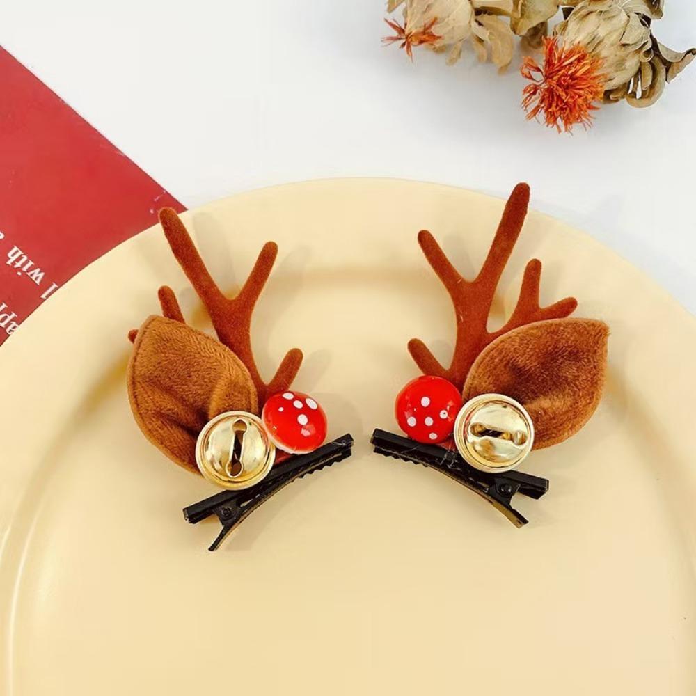 2pcs Assorted Christmas Reindeer Antler Hair Cute Pinecones Mushrooms Festive Accessories Holiday Parties Celebrations Hairpin
