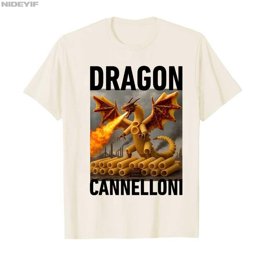 Dragon Cannelloni Italian Brainrot Meme T-shirt For Men Women 100% Cotton T Shirts Short Sleeve Tops P485