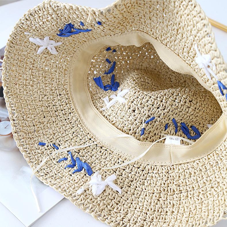 Straw Hat Flower Women's Summer New Hollow Sunshade Sunscreen Woven Bucket Hat Seaside Beach Vacation Hat