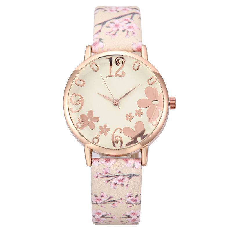 Trendy Floral Digital Art Women's Quartz Watch with Leather Strap - European & American Fashion