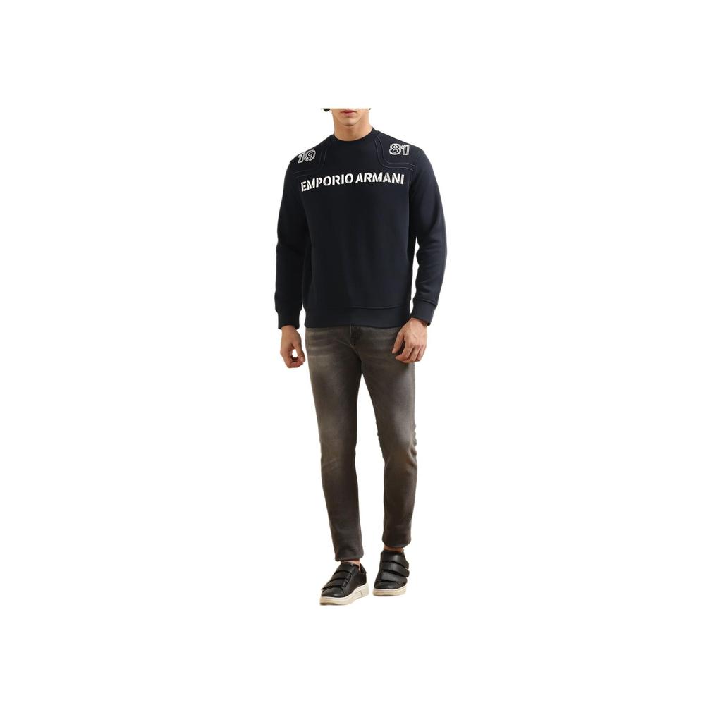Emporio Armani Round Neck Logo Embroidered Long Sleeve Sweatshirt Men sweatshirt Navy-Blue 6R1ME3-1JWPZ-0920
