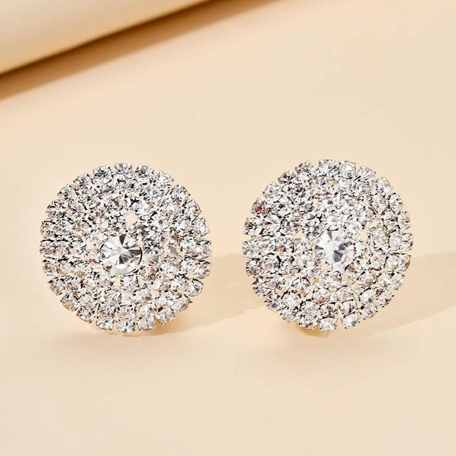 Full diamond geometric copper inlaid diamond earrings Silver