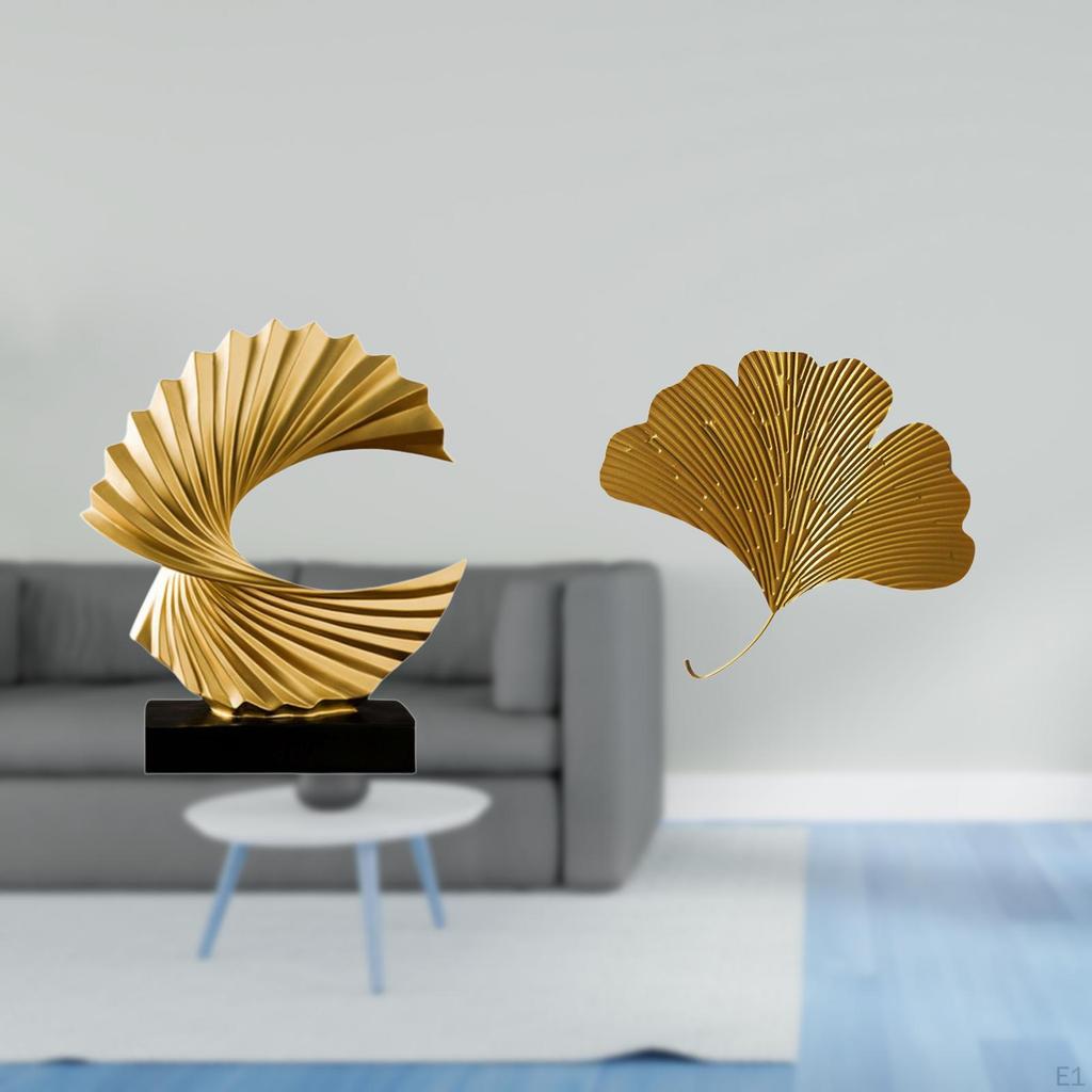 Ginkgo Wave Resin Sculpture Abstract Wall Ornament for Living Room Bedroom Office Hotel Dining