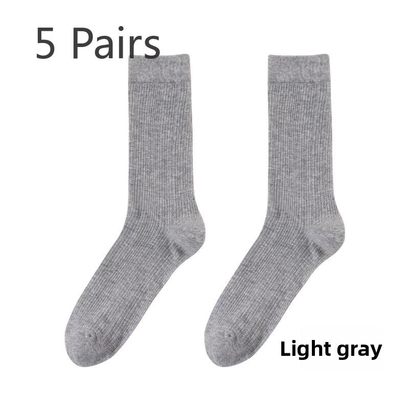 5 Pairs Mid-tube Socks Thin Summer Mesh Breathable Vertical Stripe Trend Pile Socks