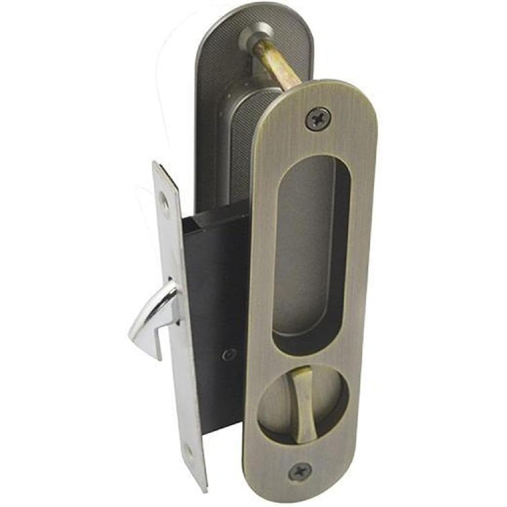 6.8" Privacy Pocket Door Lock Hardware Invisible Recessed Handle Latch with Keys Pocket Sliding Door Lock,Bronze