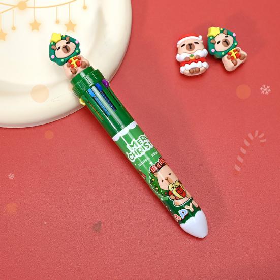 Christmas Capybara Ballpoint Pen 10 Color Retractable Cartoon Pen Smooth Writing Festive